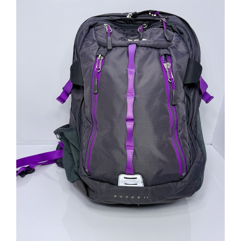 North Face Surge II Backpack Purple Gray Laptop Travel Hike School Padded Pocket